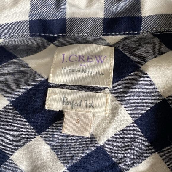 J. CREW Gingham Button Shirt Womens Sz Small Navy Gingham Perfect Fit - Picture 6 of 6